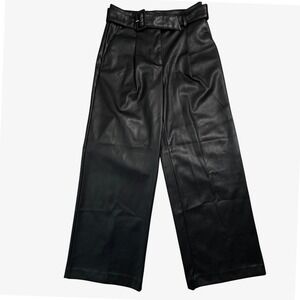 LOFT NWT Black Faux Leather Wide Leg Belted Pants Size 4 High Rise Pleated